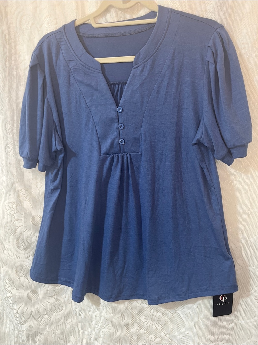IECCP Relaxed BOHO Button-Accent Top in Navy Blue NWT XL